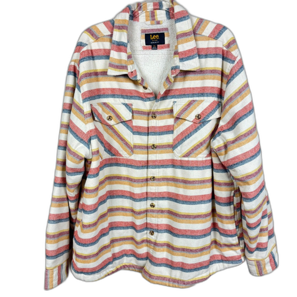 Lee Sherpa-Lined Striped Flannel Shacket Oversized Western Workwear Men's 2XL